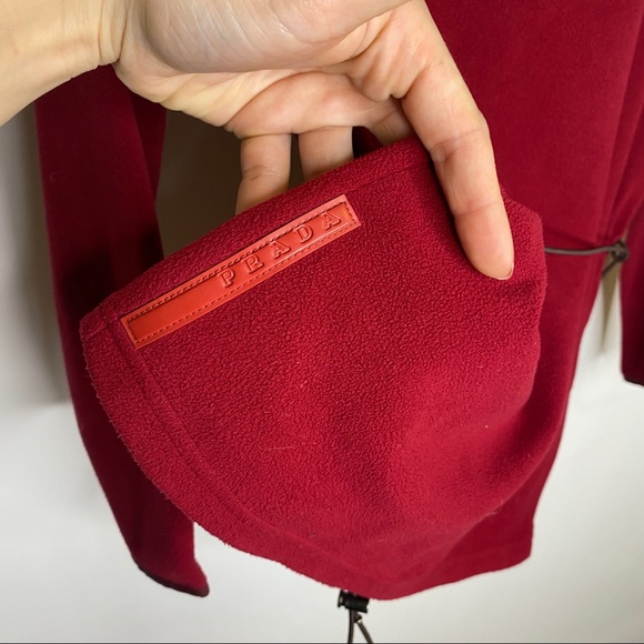 Vintage Prada Red Fleece Top Drawstring Waist - Picture 4 of 11